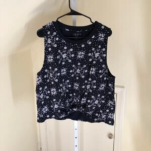 Loft NWT Women's Tie Front Cropped Blue Floral Sleeveless Blouse XXL